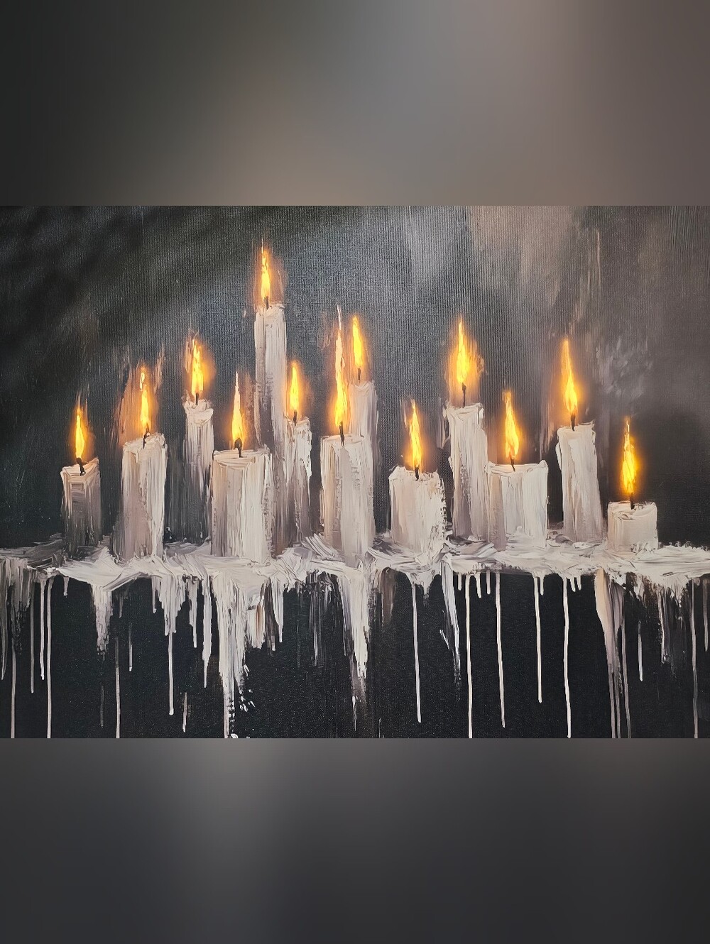 Light Up Spooky Gothic Dripping Candles Framed Wall Art Halloween 31x23 Viral - Picture 2 of 7